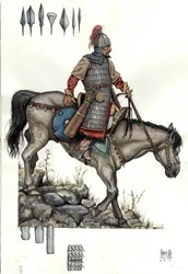 Moyen Âge : soldat de la cavalerie lourde hongroise. 9e siècle