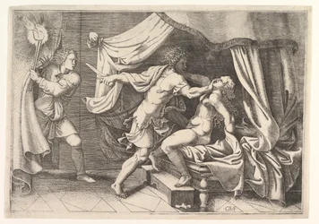 Tarquin attaquant Lucrèce, un serviteur à gauche témoignant de la scène, vers 1540