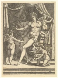 Vénus et Vulcain assis sur un lit et trois putti, milieu des années 1550