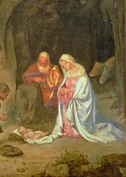 Adoration des bergers, détail de la Sainte Famille, vers 1510 (détail)
