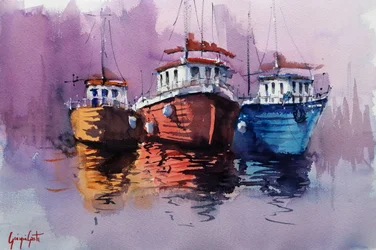 Bateaux colorés dans le port