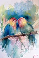 Aquarelle de perruches colorées