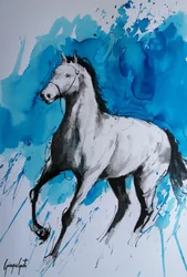 Cheval au galop - Éclaboussure bleue