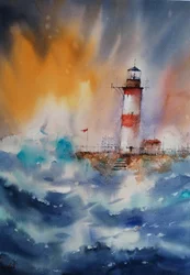 Lighthouse Golden Storm