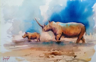Une maman rhinocéros et son petit