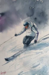 Peinture représentant un skieur de montagne