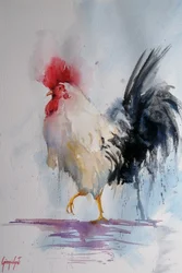 Aquarelle « Le coq fier »