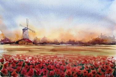 Moulin aux coquelicots rouges