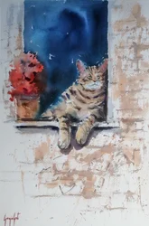 Un chat détendu sur le rebord de la fenêtre