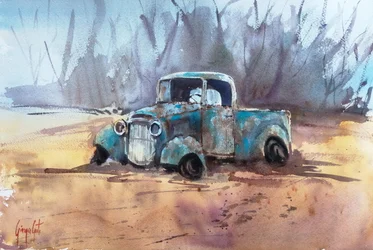 Camionnette bleue rouillée