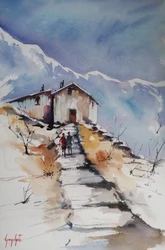 Chemin enneigé menant au chalet
