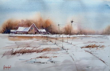 Une ferme enneigée en hiver