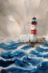 Phare dans la tempête, au bord de l