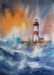 Paysage marin avec phare sous l