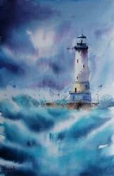 Les vagues du phare dans la tempête