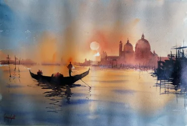 Gondole au coucher du soleil à Venise