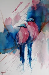 Oiseaux roses et bleus éclatants