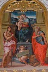 Madone et Enfant entre Saint Jean Baptiste et Saint Jérôme, peinture de Giorgio Vasari, église du monastère de Camaldoli, Camaldoli, Toscane, Italie