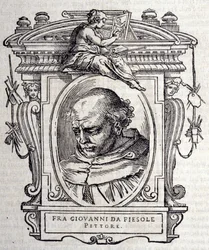 Portrait de Beato Angelico dit Fra Angelico (Guido Di Pietro Da Mugello) 1390-1455, peintre italien. Dans "Vies des meilleurs sculpteurs et architectes italiens" par Giorgio Vasari 1568.