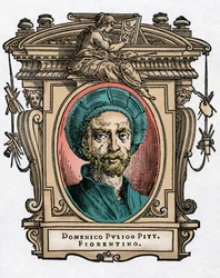 Portrait de Domenico PULIGO [1492-1527] peintre italien. Gravure du traité « Vies des plus excellents peintres, sculpteurs et architectes » (Le Vite de