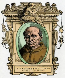 Portrait du peintre florentin Fra Bartolomeo (1473-1517). Gravure du traité Vies des plus excellents peintres, sculpteurs et architectes (Le Vite de