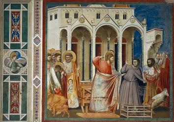 Expulsion des marchands du Temple, Détail de la Vie et Passion du Christ, par Giotto