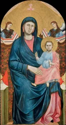 Madone et enfant en trône avec deux anges