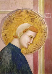 Saint François honoré par un homme simple, (détail) de la tête de Saint François, vers 1297-99