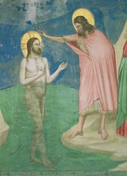 Le Baptême du Christ, détail du Christ et de Saint Jean-Baptiste, 1303-05
