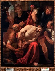 La Dérision du Christ (Jésus moqué par les soldats) Peinture de Gioacchino Assereto (1600-1649) 17ème siècle Gênes, Musei di Strada Nuova