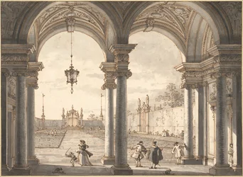 Vue à travers une colonnade baroque dans un jardin, 1760-1768