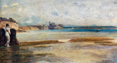 Coucher de lune en mer Tyrrhénienne, peinture de Nino Costa (1826-1903), Italie