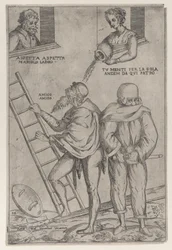 Un homme grimpe à une échelle tandis qu