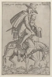 Caricature avec deux hommes sur une mule, 1575-99