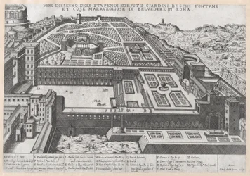 Speculum Romanae Magnificentiae: Vue aérienne du Belvédère et de ses jardins, 1579