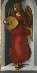 Un ange en rouge avec un luth, vers 1490-1499