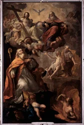 Représentation de Saint Nicolas de Bari et la Sainte Trinité Dieu, Jésus-Christ et la colombe du Saint-Esprit