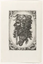 Composition de deux visages, une tête de cheval et une tête de chèvre