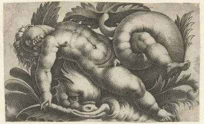 Putto endormi sur un dauphin (Putti sur créatures marines)