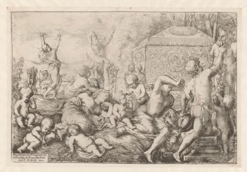 Bacchanale avec autel, faune et Silène
