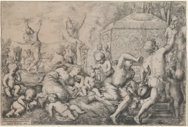 Bacchanale avec autel, faune et Silène