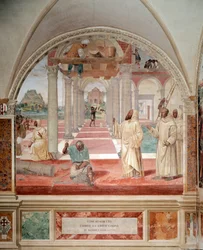 Benoît construit douze monastères fresque du cloître réalisée par Antonio Bazzi dit il Sodoma racontant la vie de Saint Benoît de Nursie, fondateur de l