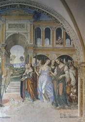 Florentius envoyant les prostituées au monastère, scène de la vie de Saint Benoît