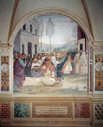 Saint Benoît porte le corps du Christ sur le corps du moine que la terre refuse d