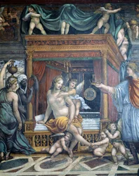 La Sala delle Nozze di Alessandro e Rossana (détail) de Roxane dans sa chambre à coucher présentée avec une couronne par Alexandre