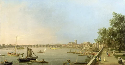La Tamise depuis la terrasse de Somerset House, regardant en amont vers Westminster et Whitehall, vers 1750