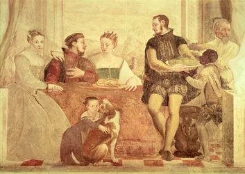 Le Banquet, détail des figures à table