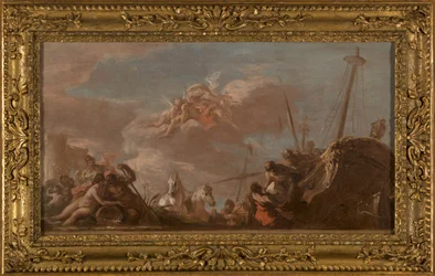 Esquisse pour le plafond de la Banque Royale : Le Déchargement en bord de Seine de marchandises en provenance de la Louisiane, en 1720