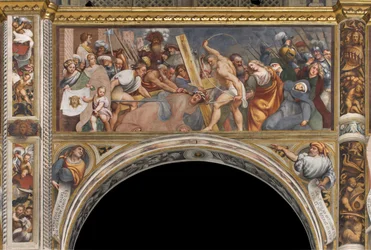 Allée centrale, Deuxième travée sud, Jésus tombe sous la croix