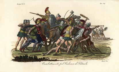 Les Grecs et les Troyens se battent pour le cadavre nu de Patrocle devant Troie
